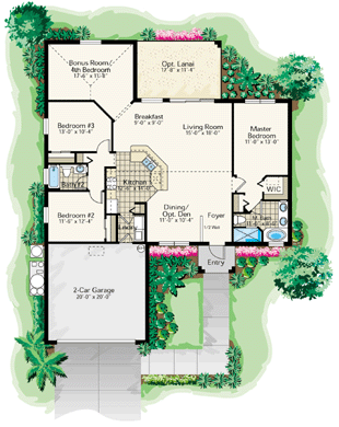 DSD Homes: Coronado 4/2 Floor Plan - Building new homes in Southwest Florida, South Florida, Lehigh Acres, Lee County, Collier County, Naples, Estero, Bonita Springs, Cape Coral, and Golden Gate Estates.